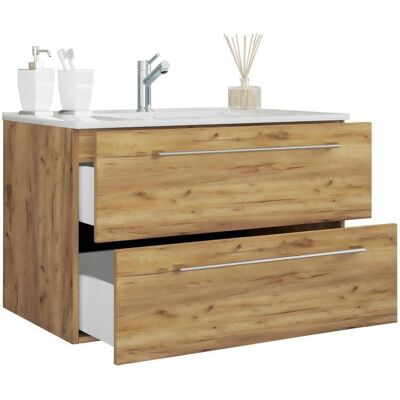 VCM 80 Honig-Eiche Badezimmer Set - 2 Schubladen Keramikwaschbecken VCM 80 Honig-Eiche Badezimmer Set - 2 Schubladen Keramikwaschbecken