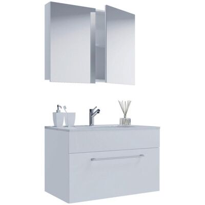 VCM Weiß 60cm Badezimmermöbel-Set - Waschbecken, Spiegel & Schrank VCM Weiß 60cm Badezimmermöbel-Set - Waschbecken, Spiegel & Schrank