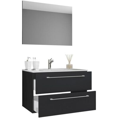 VCM Schwarzes Badezimmermöbel-Set - 60cm, 2 Schubladen, Spiegel VCM Schwarzes Badezimmermöbel-Set - 60cm, 2 Schubladen, Spiegel