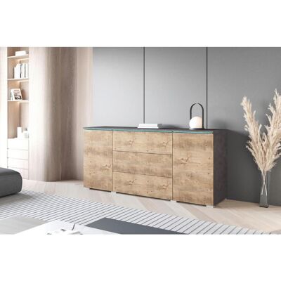 P & B , Anthrazit, Kastanieneichefarben , Holzwerkstoff , 4 Fächer , 3 Schublade(n) Schubladen , 150x67.9x39.5 cm , FSC , stehend, Beleuchtung , P & B , Anthrazit, Kastanieneichefarben , Holzwerkstoff , 4 Fächer , 3 Schublade(n) Schubladen , 150x67.9x39.5 cm , FSC , stehend, Beleuchtung ,