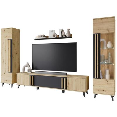 P & B , Eiche Artisan , Glas, Holzwerkstoff , 8 Fächer , 260x159.5x33 cm , FSC , stehend, Beleuchtung , Wohnzimmer, Wohnwände, Wohnwände P & B , Eiche Artisan , Glas, Holzwerkstoff , 8 Fächer , 260x159.5x33 cm , FSC , stehend, Beleuchtung , Wohnzimmer, Wohnwände, Wohnwände