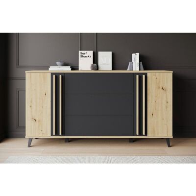P & B , Schwarz, Eiche Artisan , Holzwerkstoff , 2 Fächer , 3 Schublade(n) Schubladen , 150x77.8x39.5 cm , FSC , stehend , Kleinmöbel, Kommoden, Sideboards P & B , Schwarz, Eiche Artisan , Holzwerkstoff , 2 Fächer , 3 Schublade(n) Schubladen , 150x77.8x39.5 cm , FSC , stehend , Kleinmöbel, Kommoden, Sideboards