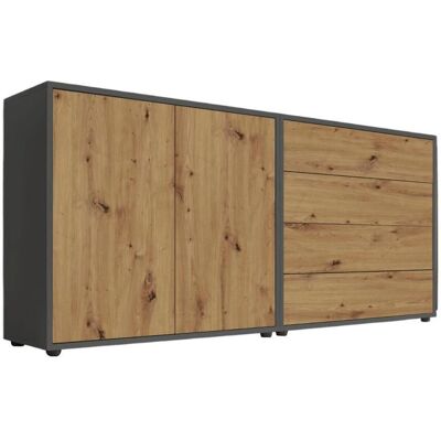 Mid.you , Anthrazit, Eiche Artisan , Holzwerkstoff , 3 Fächer , 4 Schublade(n) Schubladen , 158x73x33 cm , erweiterbar, stehend , Mid.you , Anthrazit, Eiche Artisan , Holzwerkstoff , 3 Fächer , 4 Schublade(n) Schubladen , 158x73x33 cm , erweiterbar, stehend ,