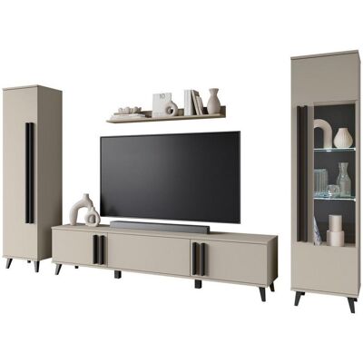 P & B , Beige , Glas, Holzwerkstoff , 8 Fächer , 260x159.5x33 cm , FSC , stehend, Beleuchtung , Wohnzimmer, Wohnwände, Wohnwände P & B , Beige , Glas, Holzwerkstoff , 8 Fächer , 260x159.5x33 cm , FSC , stehend, Beleuchtung , Wohnzimmer, Wohnwände, Wohnwände