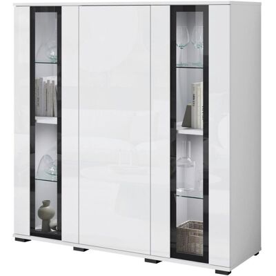 P & B , Weiß, Weiß Hochglanz , Glas, Holzwerkstoff , 8 Fächer , 120x121.9x39.5 cm , FSC , stehend , Kleinmöbel, Kommoden, Highboards P & B , Weiß, Weiß Hochglanz , Glas, Holzwerkstoff , 8 Fächer , 120x121.9x39.5 cm , FSC , stehend , Kleinmöbel, Kommoden, Highboards