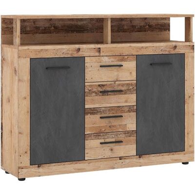 Mid.you , Anthrazit, Eichefarben , Holzwerkstoff , 2 Fächer , 4 Schublade(n) Schubladen , 119.5x96.8x32 cm , stehend , Mid.you , Anthrazit, Eichefarben , Holzwerkstoff , 2 Fächer , 4 Schublade(n) Schubladen , 119.5x96.8x32 cm , stehend ,