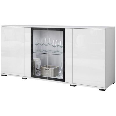 P & B , Weiß, Weiß Hochglanz , Glas, Holzwerkstoff , 3 Fächer , 150x69.7x39.5 cm , FSC , stehend , Kleinmöbel, Kommoden, Sideboards P & B , Weiß, Weiß Hochglanz , Glas, Holzwerkstoff , 3 Fächer , 150x69.7x39.5 cm , FSC , stehend , Kleinmöbel, Kommoden, Sideboards
