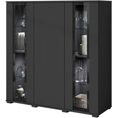 P & B , Schwarz , Glas, Holzwerkstoff , 8 Fächer , 120x121.9x39.5 cm , FSC , stehend , Kleinmöbel, Kommoden, Highboards P & B , Schwarz , Glas, Holzwerkstoff , 8 Fächer , 120x121.9x39.5 cm , FSC , stehend , Kleinmöbel, Kommoden, Highboards
