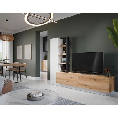 Möbelix , Schwarz, Weiß, Eichefarben , Holzwerkstoff , 7 Fächer , 230x180x41.6 cm , Wohnzimmer, Wohnwände, Wohnwände Möbelix , Schwarz, Weiß, Eichefarben , Holzwerkstoff , 7 Fächer , 230x180x41.6 cm , Wohnzimmer, Wohnwände, Wohnwände