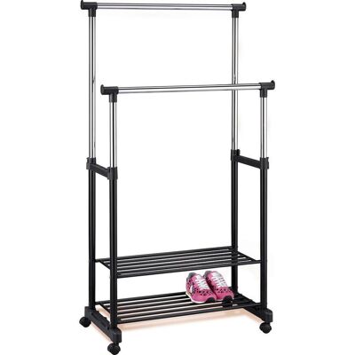 Ondega , Schwarz, Chromfarben , Metall , 81x118-160x43 cm , Schuhablage , Kleinmöbel, Kleiderständer, Kleiderwagen Ondega , Schwarz, Chromfarben , Metall , 81x118-160x43 cm , Schuhablage , Kleinmöbel, Kleiderständer, Kleiderwagen
