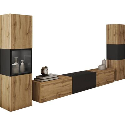 P & B , Schwarz, Eiche Wotan , Glas, Holzwerkstoff , 8 Fächer , 240x130x31 cm , FSC , stehend, hängend, Beleuchtung, spiegelbildliche Montage möglich , Wohnzimmer, Wohnwände, Wohnwände P & B , Schwarz, Eiche Wotan , Glas, Holzwerkstoff , 8 Fächer , 240x130x31 cm , FSC , stehend, hängend, Beleuchtung, spiegelbildliche Montage möglich , Wohnzimmer, Wohnwände, Wohnwände