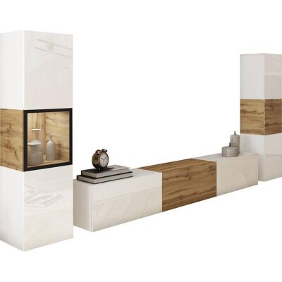 P & B , Weiß, Eiche Wotan , Glas, Holzwerkstoff , 8 Fächer , 240x130x31 cm , FSC , stehend, hängend, Beleuchtung, spiegelbildliche Montage möglich , Wohnzimmer, Wohnwände, Wohnwände P & B , Weiß, Eiche Wotan , Glas, Holzwerkstoff , 8 Fächer , 240x130x31 cm , FSC , stehend, hängend, Beleuchtung, spiegelbildliche Montage möglich , Wohnzimmer, Wohnwände, Wohnwände