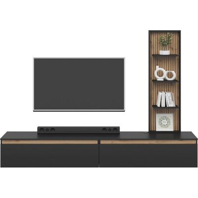 MÖBELIX , Schwarz, Eiche Artisan , Holzwerkstoff , 4 Fächer , 230x160x35 cm , FSC MIX , hängend , Wohnzimmer, Wohnwände, Wohnwände MÖBELIX , Schwarz, Eiche Artisan , Holzwerkstoff , 4 Fächer , 230x160x35 cm , FSC MIX , hängend , Wohnzimmer, Wohnwände, Wohnwände