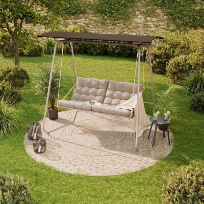 Beldano , Naturfarben, Hellgrau, Dunkelgrau, Beige , Metall , Füllung: Polyester , 220x151x195 cm , Gartenmöbel, Relaxmöbel, Hollywoodschaukeln Beldano , Naturfarben, Hellgrau, Dunkelgrau, Beige , Metall , Füllung: Polyester , 220x151x195 cm , Gartenmöbel, Relaxmöbel, Hollywoodschaukeln