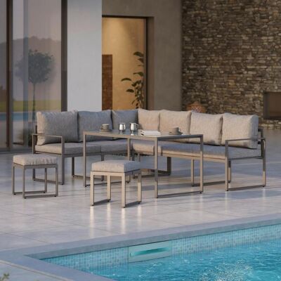 Beldano , Grau , Metall, Glas , Füllung: Komfortschaum,Polyester , L-Form , 239x176 cm , UV-beständig, Tisch mit Glasplatte , Gartenmöbel, Loungemöbel, Loungegarnituren Beldano , Grau , Metall, Glas , Füllung: Komfortschaum,Polyester , L-Form , 239x176 cm , UV-beständig, Tisch mit Glasplatte , Gartenmöbel, Loungemöbel, Loungegarnituren
