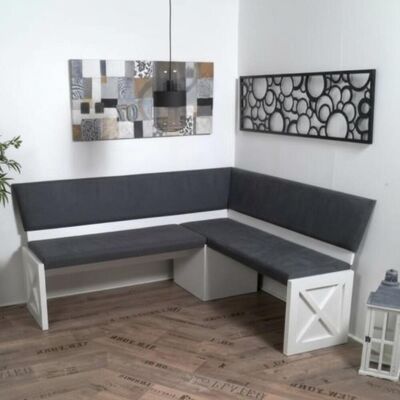P & B , Grau, Weiß , Textil, Holzwerkstoff , Uni , seitenverkehrt montierbar , 185x150 cm , Esszimmer, Bänke, Polsterbänke P & B , Grau, Weiß , Textil, Holzwerkstoff , Uni , seitenverkehrt montierbar , 185x150 cm , Esszimmer, Bänke, Polsterbänke