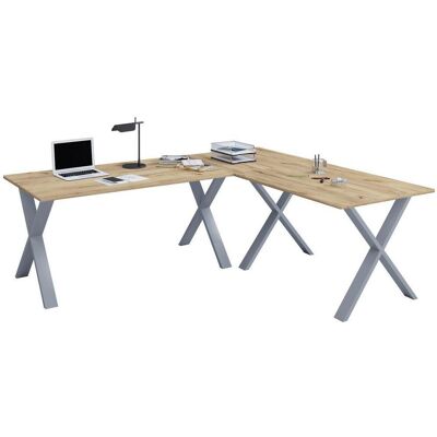 VCM Lona Bürotisch Honigeiche Silber X-Fuß 190x50cm VCM Lona Bürotisch Honigeiche Silber X-Fuß 190x50cm