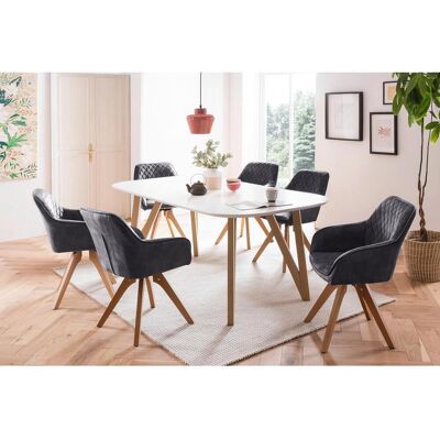 SALESFEVER Weiß Modell 180x90cm Samtvelours Esstisch-Set SALESFEVER Weiß Modell 180x90cm Samtvelours Esstisch-Set
