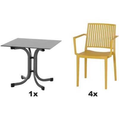 Siena Garden , Anthrazit, Gelb , Metall, Kunststoff, Holzwerkstoff , 57x80x56 cm , Tisch klappbar, gastro- und objekttauglich, wetterbeständig, Stühle stapelbar, geeignet für Balkon , Siena Garden , Anthrazit, Gelb , Metall, Kunststoff, Holzwerkstoff , 57x80x56 cm , Tisch klappbar, gastro- und objekttauglich, wetterbeständig, Stühle stapelbar, geeignet für Balkon ,