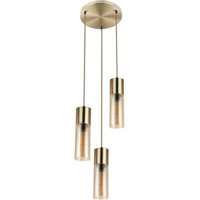 Globo Annika Messing Pendelleuchte mit Bernstein-Glas - Pendelleuchte Globo Annika Messing Pendelleuchte mit Bernstein-Glas - Pendelleuchte