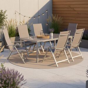 Gardenson , Braun, Silberfarben , Metall, Glas, Textil , Uni , rechteckig , Gartenmöbel, Gartenmöbel-Sets, Gartengarnituren