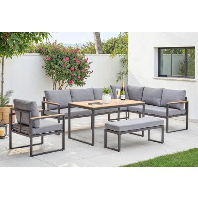 Ambia Garden Dining-Loungeset, Grau, Naturfarben, Dunkelgrau, Metall, Kunststoff, Textil, 5-teilig, Füllung: Polyester,Schaumstoff, eckig, U-Form, 250x187 cm, Gartenmöbel, Gartengarnituren, Gartenmöbel-Sets Ambia Garden Dining-Loungeset, Grau, Naturfarben, Dunkelgrau, Metall, Kunststoff, Textil, 5-teilig, Füllung: Polyester,Schaumstoff, eckig, U-Form, 250x187 cm, Gartenmöbel, Gartengarnituren, Gartenmöbel-Sets