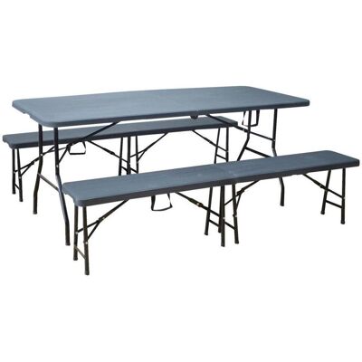 P & B Tischgarnitur 3-Tlg., Anthrazit, Metall, Kunststoff, 3-teilig, 74x74x180 cm, Tisch klappbar, Bank klappbar, Gartenmöbel, Gartengarnituren, Gartenmöbel-Sets P & B Tischgarnitur 3-Tlg., Anthrazit, Metall, Kunststoff, 3-teilig, 74x74x180 cm, Tisch klappbar, Bank klappbar, Gartenmöbel, Gartengarnituren, Gartenmöbel-Sets