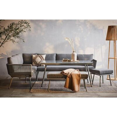 Ambia Garden Dining-Loungeset, Grau, Metall, Kunststoff, Glas, Textil, 5-teilig, Füllung: Polyester,Schaumstoff, 252x190 cm, Tisch mit Glasplatte, Hocker umfunktionierbar zu Tisch, Gartenmöbel, Gartengarnituren, Gartenmöbel-Sets Ambia Garden Dining-Loungeset, Grau, Metall, Kunststoff, Glas, Textil, 5-teilig, Füllung: Polyester,Schaumstoff, 252x190 cm, Tisch mit Glasplatte, Hocker umfunktionierbar zu Tisch, Gartenmöbel, Gartengarnituren, Gartenmöbel-Sets