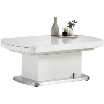 Venda Weißer Couchtisch - Gehärtetes Glas, Höhenverstellbar, Schiebedesign Venda Weißer Couchtisch - Gehärtetes Glas, Höhenverstellbar, Schiebedesign