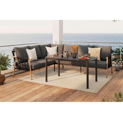 Ambia Garden Dining-Loungeset, Naturfarben, Dunkelgrau, Metall, Glas, Textil, 4-teilig, Füllung: Polyester,Schaumstoff, Polyester, links montierbar, rechts montierbar, 205.5x265.5 cm, rostfrei, wetterbeständig, wetterfest, Gartenmöbel, Gartengarnituren, G Ambia Garden Dining-Loungeset, Naturfarben, Dunkelgrau, Metall, Glas, Textil, 4-teilig, Füllung: Polyester,Schaumstoff, Polyester, links montierbar, rechts montierbar, 205.5x265.5 cm, rostfrei, wetterbeständig, wetterfest, Gartenmöbel, Gartengarnituren, G