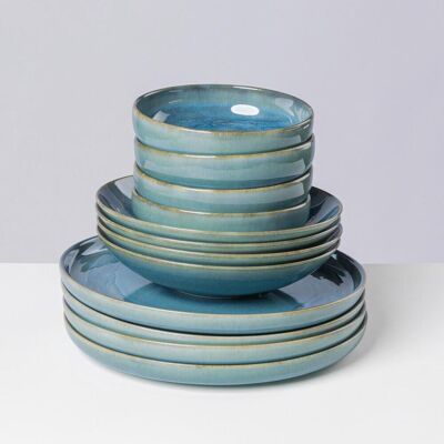 Gipfelstück Tafelservice, Blau, Grün, Keramik, 12-teilig, lebensmittelecht, Geschirr, Geschirrsets, Tafelservice Gipfelstück Tafelservice, Blau, Grün, Keramik, 12-teilig, lebensmittelecht, Geschirr, Geschirrsets, Tafelservice