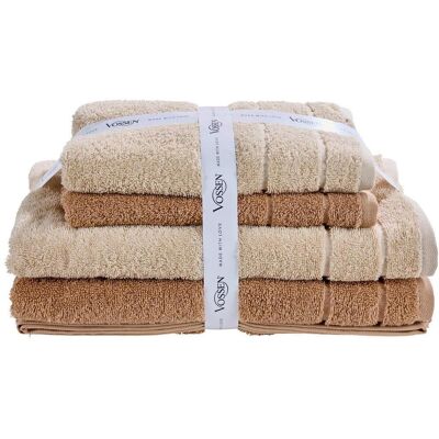 Vossen Frottierset, Hellbraun, Beigebraun, Textil, 4-teilig, Uni, hochwertige Qualität, Heimtextilien, Badtextilien, Handtuchsets Vossen Frottierset, Hellbraun, Beigebraun, Textil, 4-teilig, Uni, hochwertige Qualität, Heimtextilien, Badtextilien, Handtuchsets