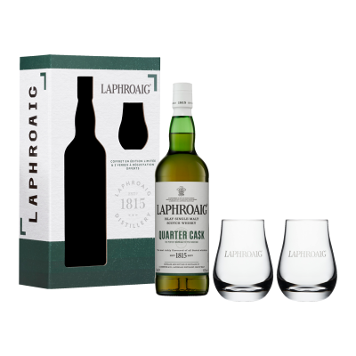 Whisky - Laphroaig Quarter Cask + 2 Gläser - Mit Etui Islay Whisky - Laphroaig Quarter Cask + 2 Gläser - Mit Etui Islay