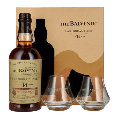 The Balvenie Whisky - Balvenie Caribbean cask 14 Jahre - Mit Etui + 2 Gläser Speyside The Balvenie Whisky - Balvenie Caribbean cask 14 Jahre - Mit Etui + 2 Gläser Speyside