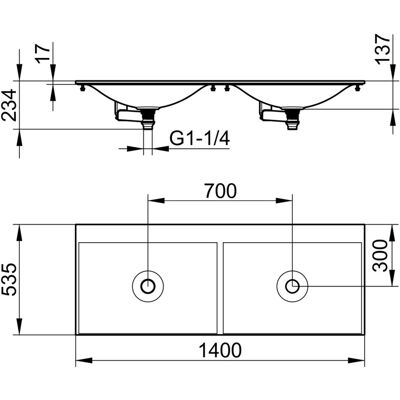 Keuco Edition 11 Doppelwaschtisch - 1400x535mm, Weiß, Wandmontage Keuco Edition 11 Doppelwaschtisch - 1400x535mm, Weiß, Wandmontage