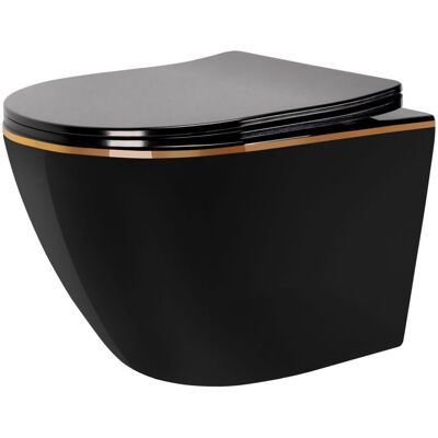 Neuesbad Wand-WC Set spülrandlos (rimless) CARLO Mini Rimless Duroplast Flat Black Gold Edge NB1RE77211 Neuesbad Wand-WC Set spülrandlos (rimless) CARLO Mini Rimless Duroplast Flat Black Gold Edge NB1RE77211