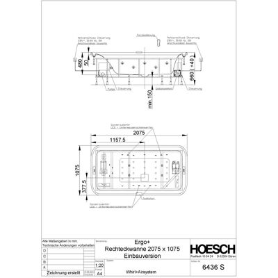 Hoesch Ergo+ Whirlpool-Badewanne - Rechteck, 207,5x107,5 cm, System Ergo+ Hoesch Ergo+ Whirlpool-Badewanne - Rechteck, 207,5x107,5 cm, System Ergo+