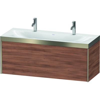 Duravit Xviu C-Bonded Set Doppelwaschtisch 1200x480 mm - Nussbaum Natur/Champagner Matt /Griff Duravit Xviu C-Bonded Set Doppelwaschtisch 1200x480 mm - Nussbaum Natur/Champagner Matt /Griff