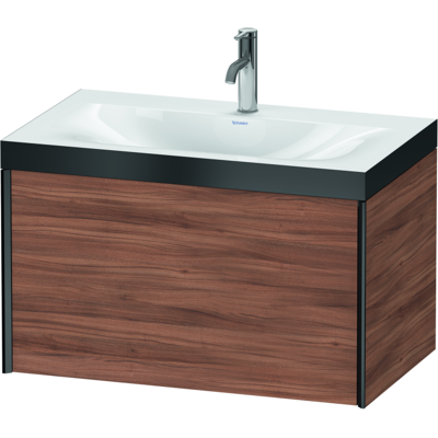 Duravit XViu Waschtisch-Unterschrank XV4610OB279P 80x48cm, 1 Auszug, 1 Hahnloch, schwarz matt, Rahmen P, nussbaum natur Duravit XViu Waschtisch-Unterschrank XV4610OB279P 80x48cm, 1 Auszug, 1 Hahnloch, schwarz matt, Rahmen P, nussbaum natur