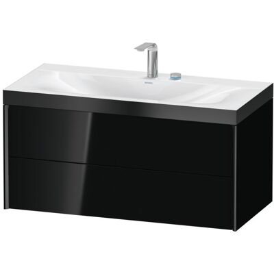 Duravit XViu Waschtisch-Unterschrank XV4616EB240P 100x48cm, 2 Schubkästen, 2 Hahnlöcher, schwarz matt, Rahmen P, schwarz hochglanz Duravit XViu Waschtisch-Unterschrank XV4616EB240P 100x48cm, 2 Schubkästen, 2 Hahnlöcher, schwarz matt, Rahmen P, schwarz hochglanz