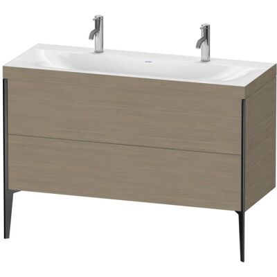 Duravit Xviu C-Bonded Set Doppelwaschtisch 2 Auszüge mit Hahnloch 1200 x 480 x 610 mm - Eiche Terra/Profil Schwarz Matt Duravit Xviu C-Bonded Set Doppelwaschtisch 2 Auszüge mit Hahnloch 1200 x 480 x 610 mm - Eiche Terra/Profil Schwarz Matt