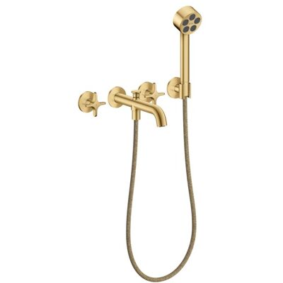 Hansgrohe AXOR One 3-Loch Wannenarmatur 48443250 Unterputz, Ausladung 220mm, mit Handbrause, mit Kreuzgriff, brushed gold optic Hansgrohe AXOR One 3-Loch Wannenarmatur 48443250 Unterputz, Ausladung 220mm, mit Handbrause, mit Kreuzgriff, brushed gold optic