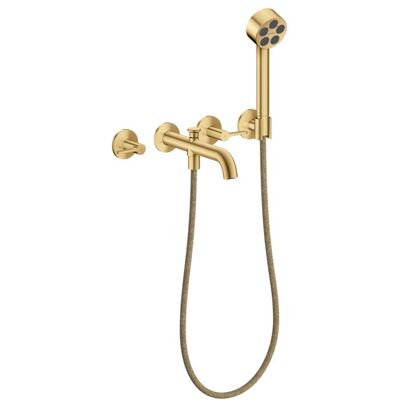 Hansgrohe AXOR One 3-Loch Wannenarmatur 48444250 Unterputz, Ausladung 220mm, mit Handbrause, mit Hebelgriff, brushed gold optic Hansgrohe AXOR One 3-Loch Wannenarmatur 48444250 Unterputz, Ausladung 220mm, mit Handbrause, mit Hebelgriff, brushed gold optic