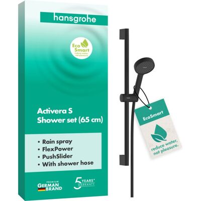 Hansgrohe Activera S Duschset 95 28041670 1 Strahlart wassersparend mit Duschstange 65 cm, schwarz matt Hansgrohe Activera S Duschset 95 28041670 1 Strahlart wassersparend mit Duschstange 65 cm, schwarz matt