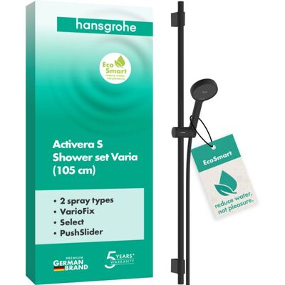 Hansgrohe Activera Select S Duschset 28050670 2 Strahlarten wassersparend mit Duschstange Varia, Ø 95mm, Ausführung 105, schwarz matt Hansgrohe Activera Select S Duschset 28050670 2 Strahlarten wassersparend mit Duschstange Varia, Ø 95mm, Ausführung 105, schwarz matt