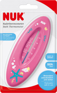 NUK Badethermometer, Temperaturmesser mit natürlicher Messflüssigkeit aus Rapsöl, 1 Stück, farbig sortiert