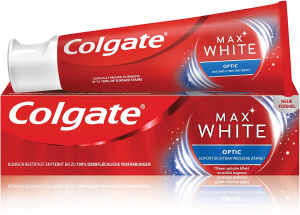 Colgate Palmolive GmbH (CP GABA GmbH) Colgate Zahnpasta Max White Optic, mit Fluorid, Zahncreme entfernt bis zu 100% oberflächliche Verfärbungen, 1 Tube = 75ml