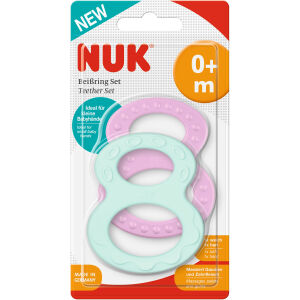 NUK 8er-Beißring, Farbiger Spielring, massiert Gaumen und Zahnfleisch, 1 Packung = 2 Stück, farbig sortiert