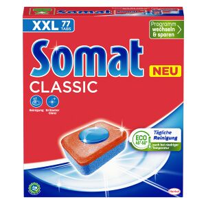 Henkel AG & Co. KGaA Somat Spülmaschinentabs Classic, Tablettenförmiger Geschirr-Reiniger für die tägliche Reinigung, 1 Packung = 77 Tabs