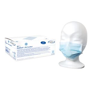 Maimed GmbH MaiMed® FM Comfort medizinischer OP Mundschutz, mit Gummizug, Gesichtsmaske nach EN 14683 Typ II, 3-lagig, 1 Box = 50 Stück, blau